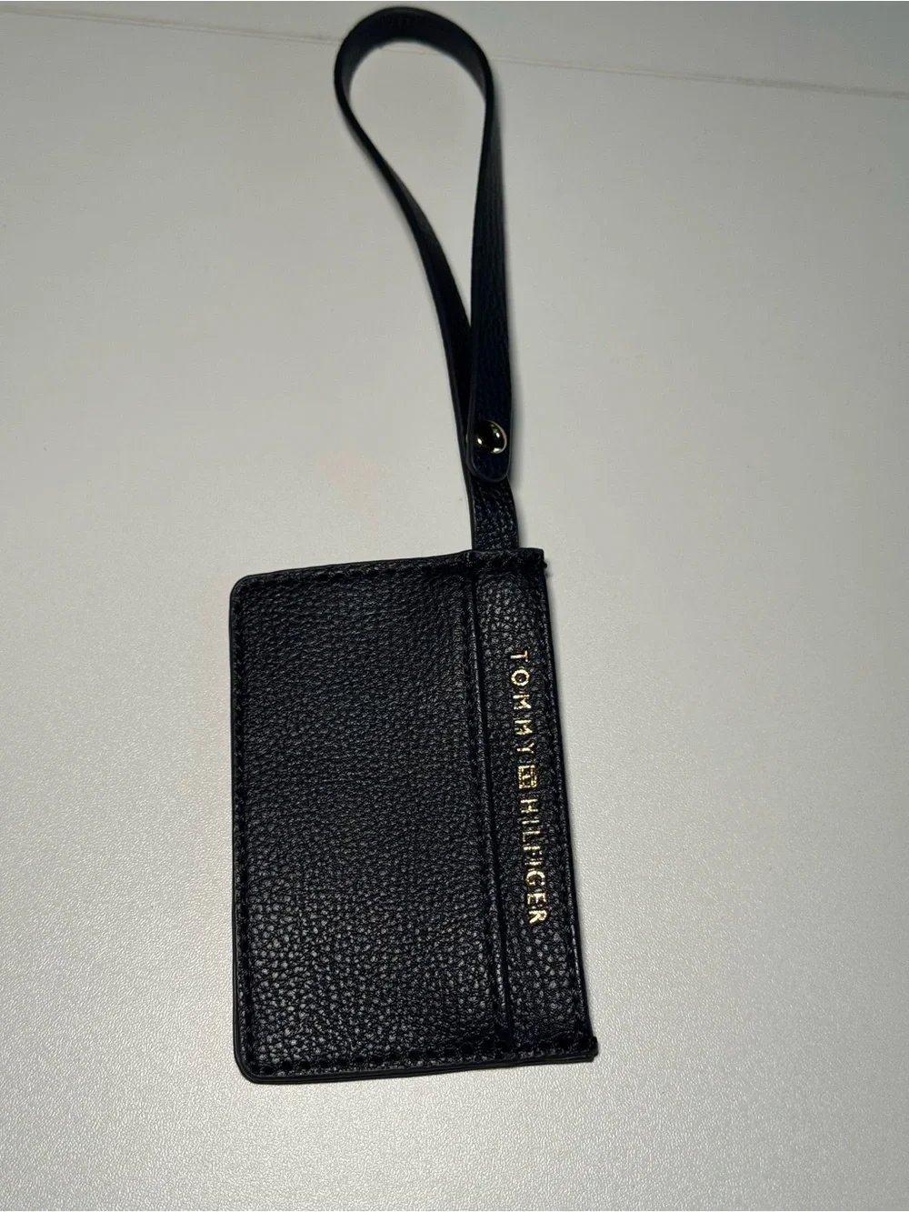 Tommy Hilfiger Black Pebbled Leather Wrist Card Holder with Strap